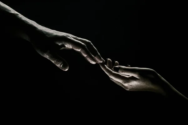 Hands Gesturing Black Background Giving Helping Hand Support Help Salvation — Stock Photo, Image