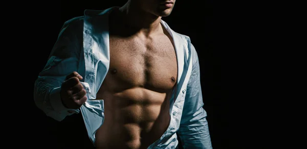 Nackter Mann Gesundheits Und Fitnesskonzept Macho Weißem Hemd Und Unterwäsche — Stockfoto