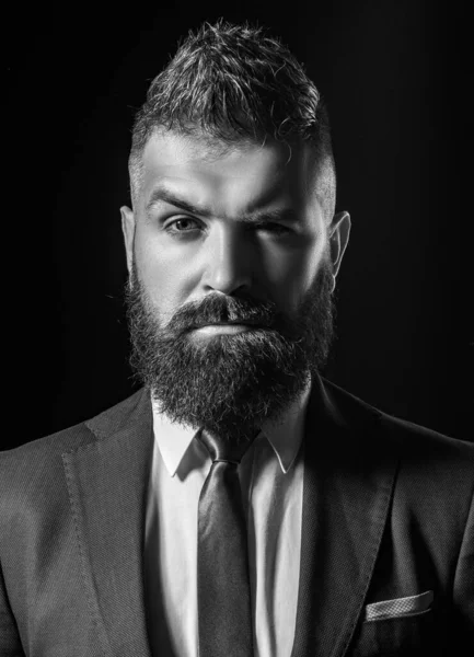 Businessman Dark Grey Suit Black Background Isolated Man Classic Suit — Stock Photo, Image