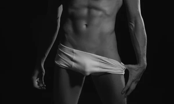 Homem Modelo Fitness Roupa Interior Homem Cuecas Brancas — Fotografia de Stock