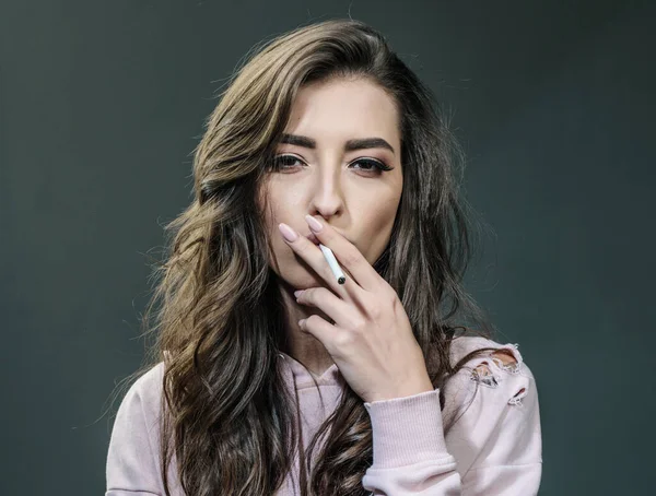 Smoking Girl Addiction Dependence Cigarette Nicotine Addiction Women Cigarettes Addiction — Stock Photo, Image