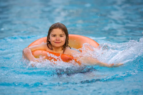 Little Boy Rubber Ring Swimming Pool Summertime Fun Little Kid — Stock Photo, Image