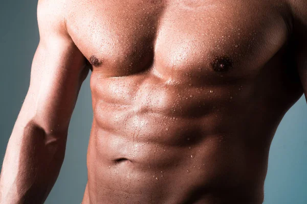 Sexy naked torso, six pack abs. Fit young man with beautiful torso