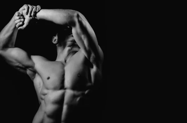 Muskulöser Sexy Mann Banner Vorlagen Mit Muskulösem Mann Muskulösem Oberkörper — Stockfoto