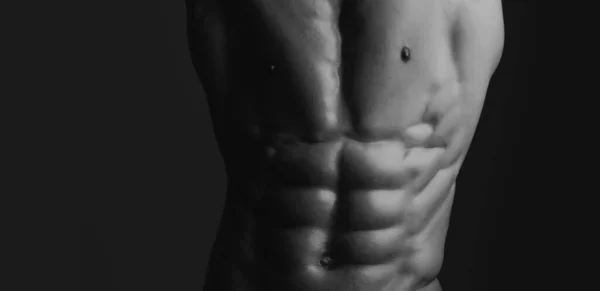 Banner Templates Muscular Man Muscular Torso Six Pack Abs Muscle — Stock Photo, Image