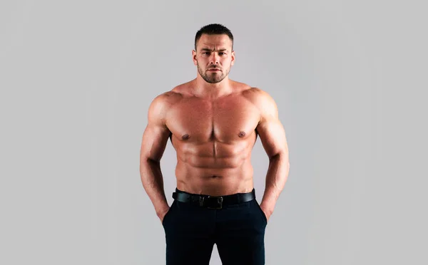 Sexig Man Med Muskulös Kropp Och Bara Överkropp Snygg Maskulin — Stockfoto