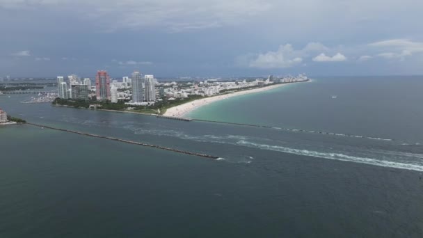 Miami Plajı Binaların Okyanusun Havadan Görünüşü Miami South Beach Hava — Stok video