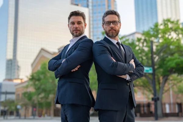 Business Success Men Outdoor Two Businessmen Business Successful Meeting City — Stock Photo, Image