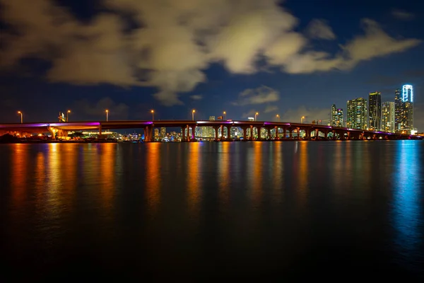 Night Panoramic Photo Miami Landscape Bayside Marketplace Miami Downtown Macarthur — 스톡 사진