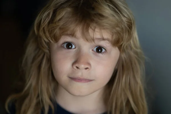 Retrato Criança Loira Engraçada Cara Perto Uma Criança Bonita Retrato — Fotografia de Stock