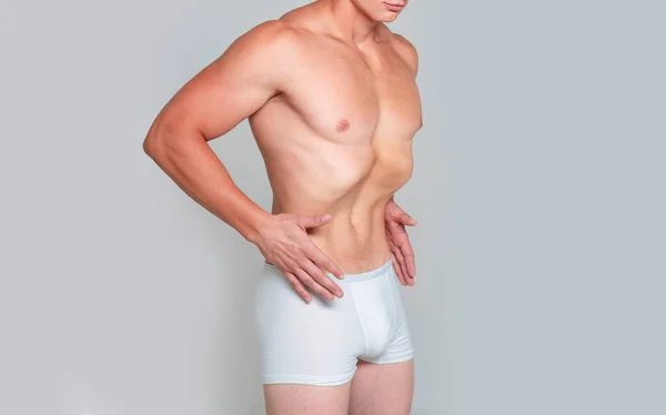 Nagi Mężczyzna Szczupłe Ciało Żołądek Zdrowy Tryb Życia Bielizna Męska — Zdjęcie stockowe