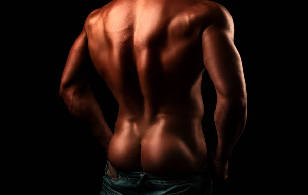 Gay Dominante Vagabundo Masculino Hombre Fuerte Musculoso Desnudo Vista Posterior — Foto de Stock