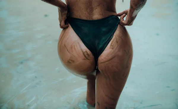 Dirty Ass Female Panties Big Sexy Sandy Womans Buttocks Luxury — Stock Photo, Image