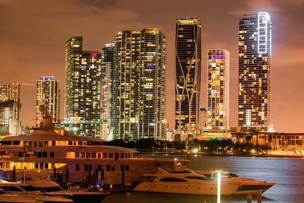 Miami South Beach Street View Con Riflessi Acqua Notte Miami — Foto Stock