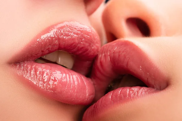 Leszbikus Csók Valentin Nap Szerelem Egy Szerelmespár Csókolózni Női Érzéki — Stock Fotó