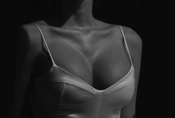 Gyönyörű Női Test Nagy Mellekkel Fehér Melltartóval Szexi Mell Természetes — Stock Fotó