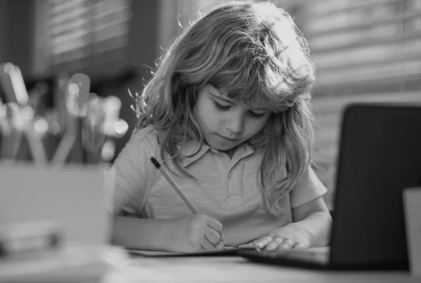 Child Writing School School Age Boy Does Homework Home Portrait —  Fotos de Stock