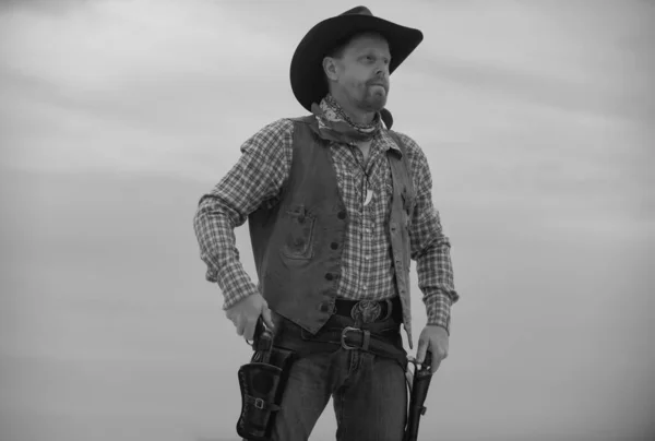 Cowboy Mit Cowboyhut Wilder Westen Western Mann Mit Pistolenrevolver — Stockfoto