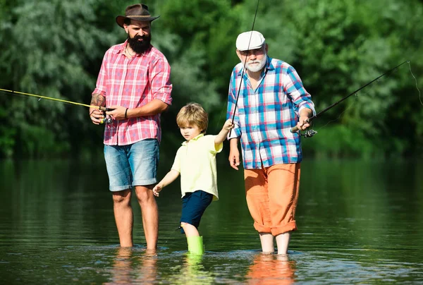 Father Son Grandfather Fishing Young Adult Concept Hobby Sport Activity — Stock Photo, Image