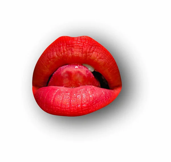 官能的な唇 白い孤立した背景に女性の唇 クリッピングパス 赤い唇の女の口を閉じて — ストック写真