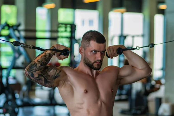 Muscular Athletic Fit Man Hard Workout Fitness Gym Sport Fitness — ストック写真