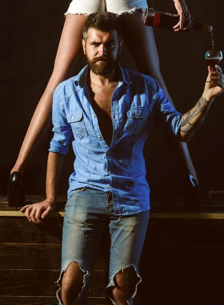 Couple Playing Sexy Legs Handsome Man Holding Womans Leg Elegant — Stock Photo, Image