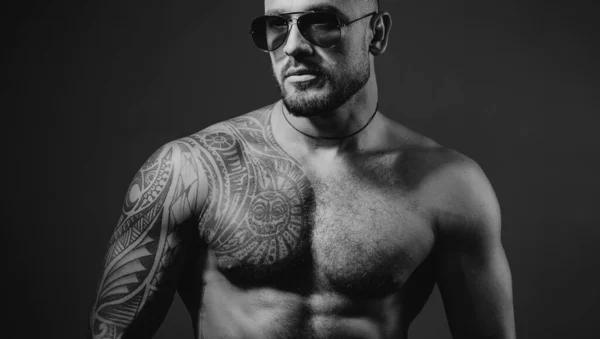 Confident Handsome Brutal Man Man Glasses Stylish Sexy Man Looking — Stock Photo, Image