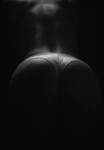 Female Back Buttocks Close Woman Posing Sexy Lace Underwear Beautiful — Stock Photo, Image