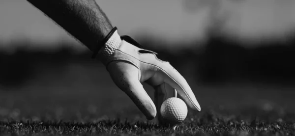 Golfer Hand Mit Golfhandschuh Golfer Beim Golfen Sonnigen Tagen Banner — Stockfoto
