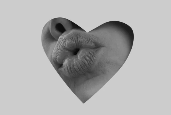 Valentijnskus Lippen Schoonheidslippen Met Hartvorm Kopiëren Ruimte Valentijnsdag Mooie Liefde — Stockfoto