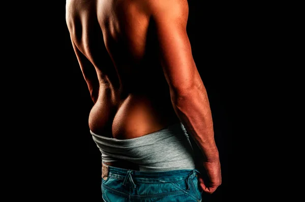 Young Mans Naked Ass Back Black Isolated Background Masculine Buttocks — Stock Photo, Image