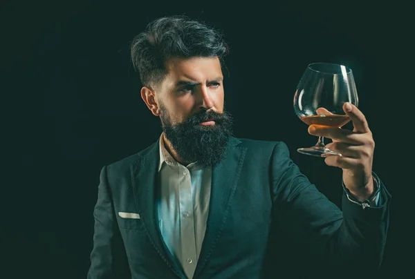 Geschäftsmann Wird Stress Mit Cognac Los Degustation Und Verkostung Alkoholisches — Stockfoto