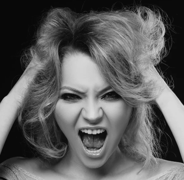 Krzyczące Usta Krzyczące Twarze Emocjonalna Wściekła Kobieta Zdenerwowana Dziewczyna Krzyki — Zdjęcie stockowe