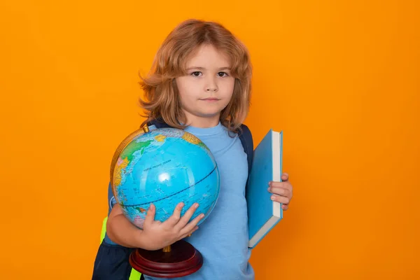Smart Child Clever School Kid School Boy World Globe Book — Stock Photo, Image