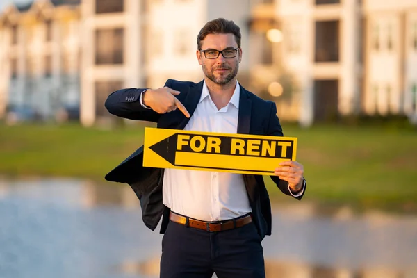 Realtor Agent Realtor Sign Rent Hand Background New Apartment Home — Stock Photo, Image
