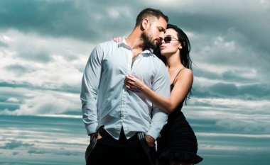 Lovely sexy couple. I Love You. Couple In Love. Romantic kiss and love. Dominant man hugging sensual woman. Passion and sensual clipart