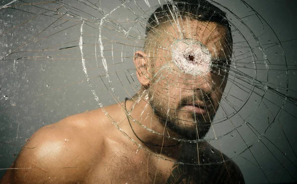 Portrét Brutálního Muže Vážnou Tváří Gangster Man Nebezpečný Zločinec Chuligán — Stock fotografie