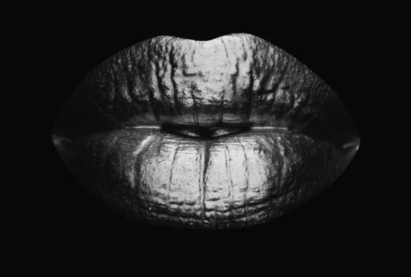 Złote Seksowne Kobiece Usta Piękne Złote Usta Błyszczące Luksusowe Usta — Zdjęcie stockowe
