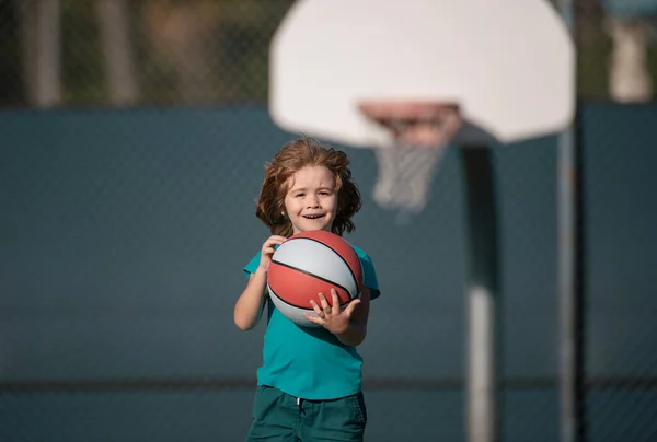 Child Boy Preparing Basketball Shooting Active Kids Lifestyle — Stock Photo, Image