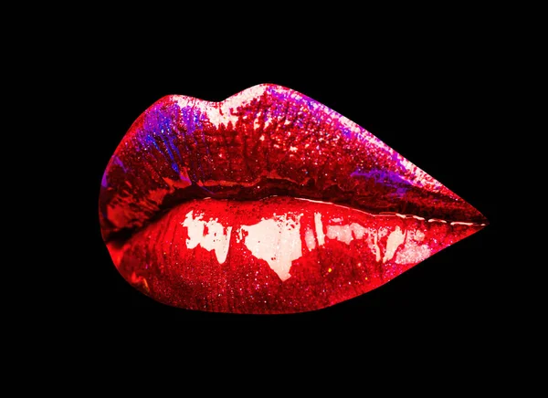 Sexy Lippen Sinnliche Pralle Lippe Frauenmund Auf Schwarz — Stockfoto