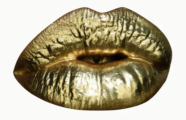 Luxe Gouden Lippen Make Gouden Lippen Met Gouden Lippenstift Gouden — Stockfoto