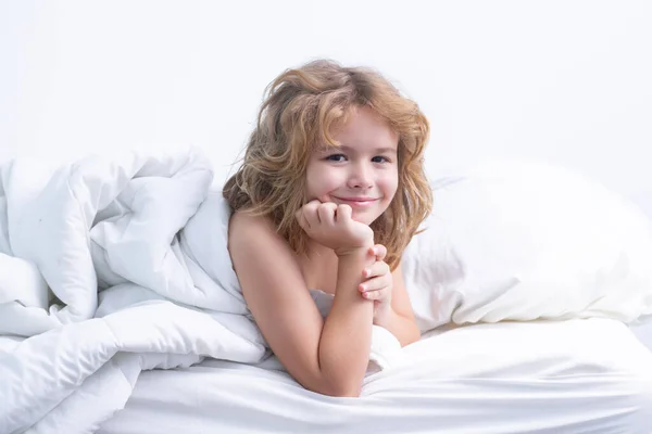 Good Morning Child Wakes Sleep Bed Kid Wakes Morning Bedroom — Stock Photo, Image