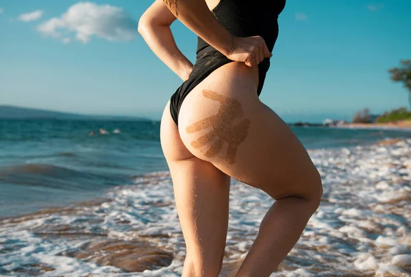 Closeup Womans Butt Close Sexy Ass Miami Hawaii Maldives Beach — ストック写真