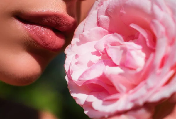 Labios Rosas Pintura Natural Los Labios Labios Sensuales Hermosa Modelo — Foto de Stock