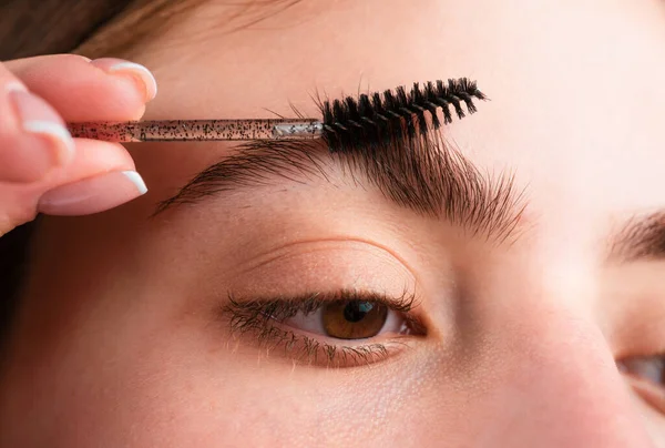 Microblading Modeling Brows Eyebrow Makeup Beauty Model Shaping Brows Brow — Stock Photo, Image
