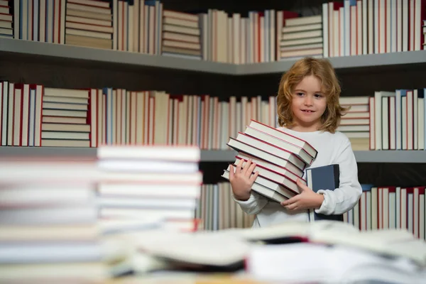 School Kid Hold Stack Books Smart Pupil School Pupil Pile — Stock Photo, Image