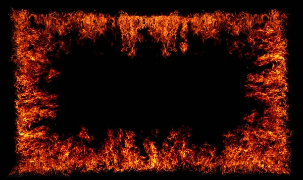 Tűzláng Keret Égő Fények Fekete Háttérrel Határok Keretek Tűzből Absztrakt — Stock Fotó