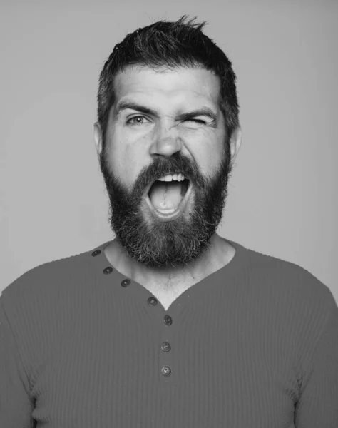 Happy Bearded Man Human Emotions Closeup Portrait Smiling Man — Foto Stock