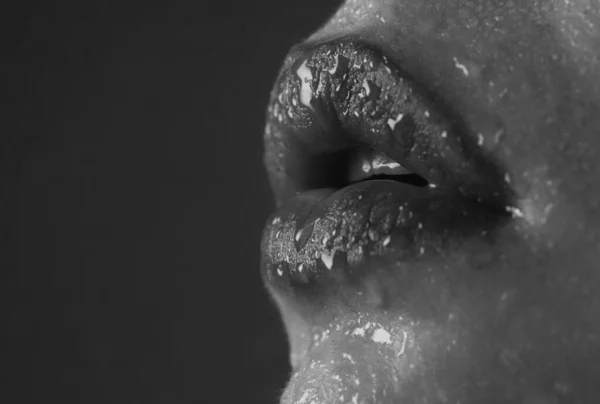 Seksi Dolgun Dudaklar Dudak Parlatıcısı Kadın Ağzı Şehvetli Dudaklar Genç — Stok fotoğraf