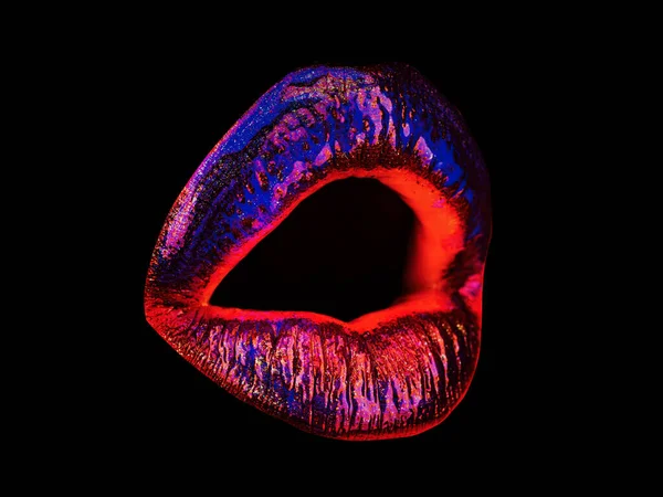 性感的唇 霓虹灯艺术口红 隔离在白色 华丽迷人的嘴 — 图库照片